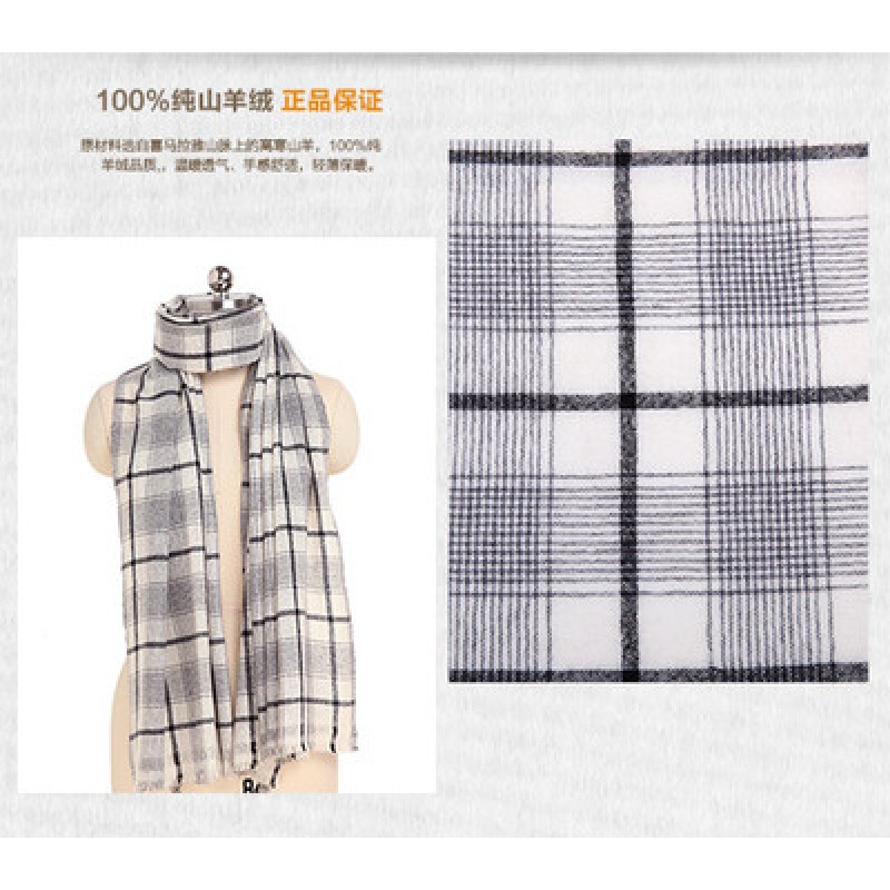 Pure Cashmere Scarves Blue Plaid Fashional Winter Scarf